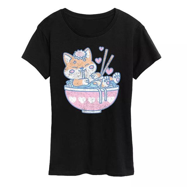 Womens Kawaii Ramen Shiba Inu Graphic Tee Grey Royal Blue Product Image