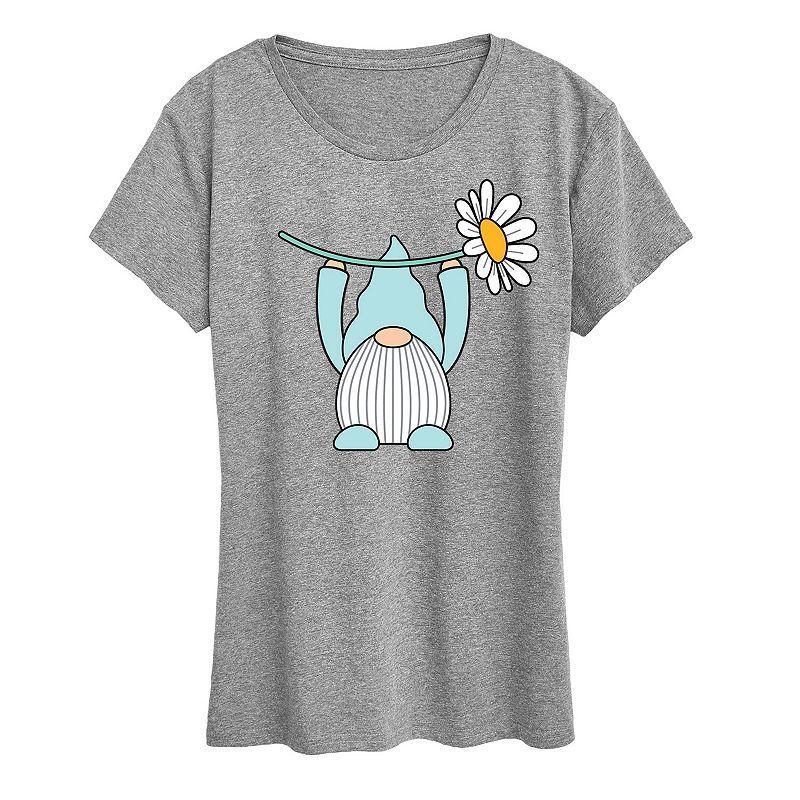 Womens Gnome Holding Daisy Graphic Tee Grey Gray Product Image