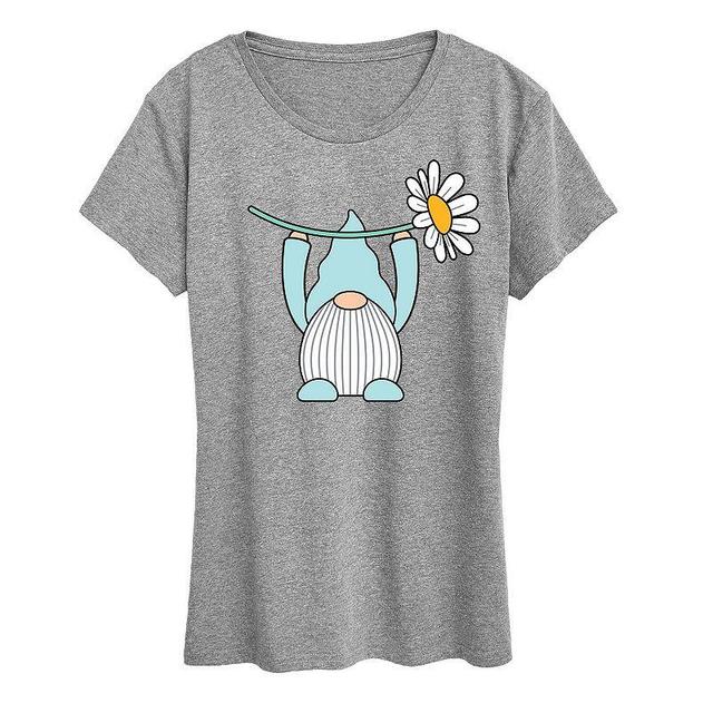 Womens Gnome Holding Daisy Graphic Tee Grey Gray Product Image