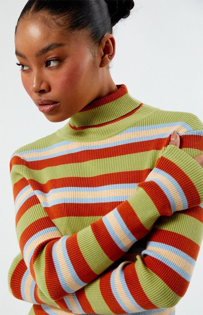 Daisy Street Womens Striped Ribbed Turtleneck Sweater - Product Image