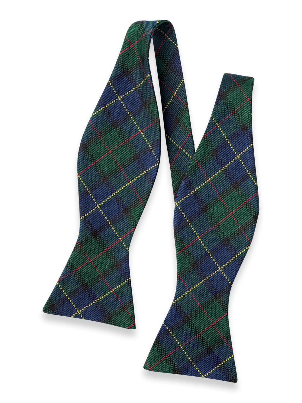 Plaid Woven Silk Self-tie Bow Tie - Green Multi Product Image