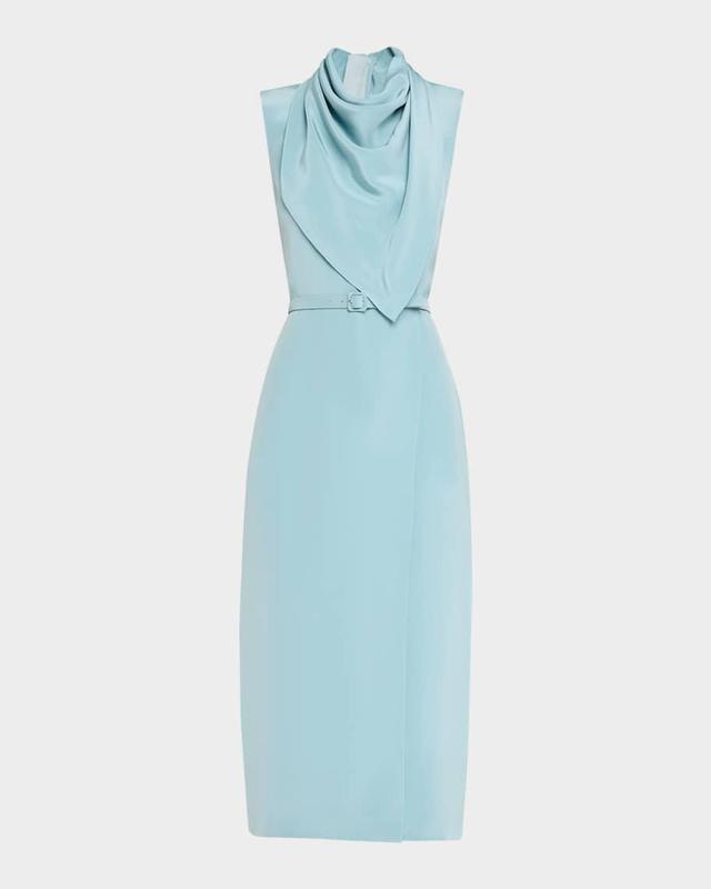 Scarf Drape Silk Crepe Midi Dress With Belt Product Image