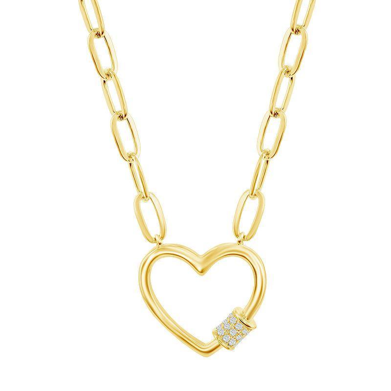 Sterling Silver Gold or Rose Gold Plated over sterling silver Cz Heart Carabineer Paperclip Necklace Product Image