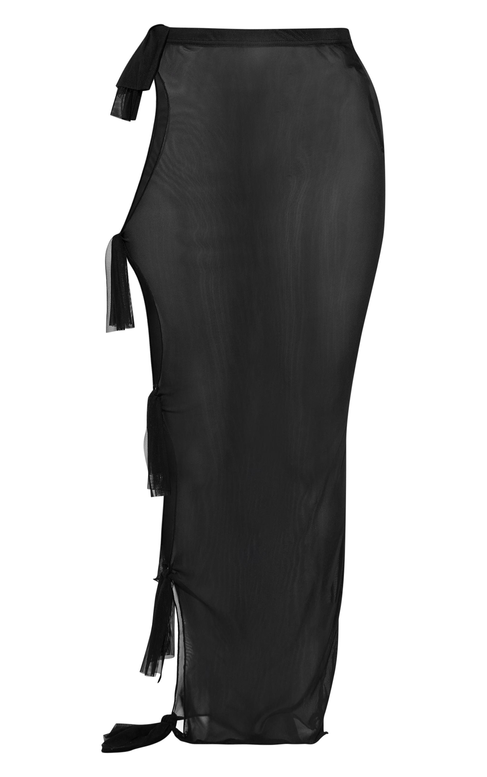 Black Mesh Bow Cut Out Maxi Beach Skirt Product Image