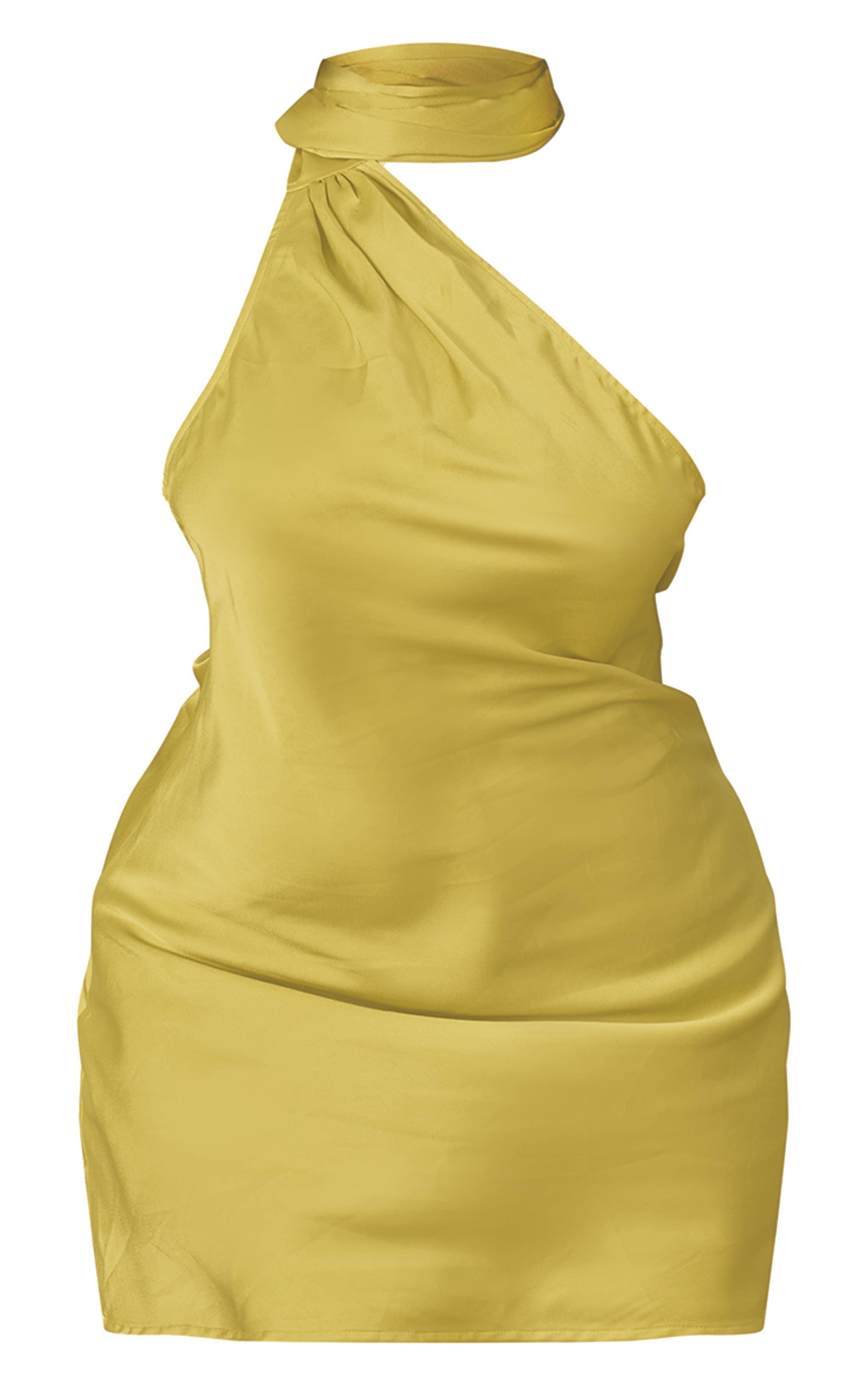 Plus Lime Satin Scarf Detail Bodycon Dress Product Image