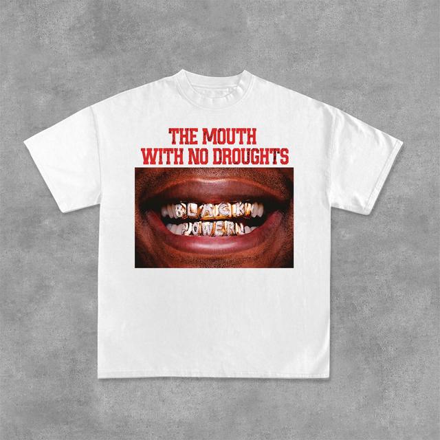 Lips Graphic The Mouth With No Droughts Print Cotton T-Shirt Product Image