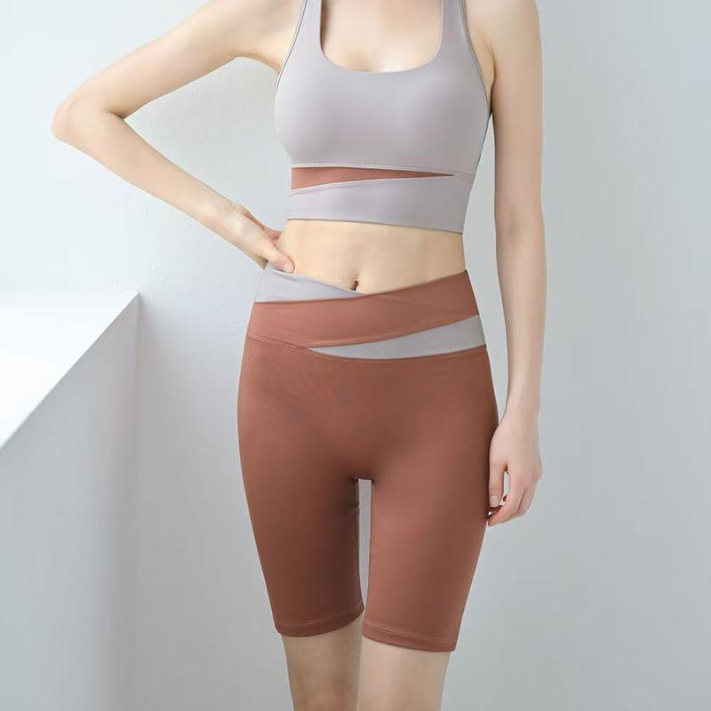 High Waist Two Tone Yoga Shorts Product Image