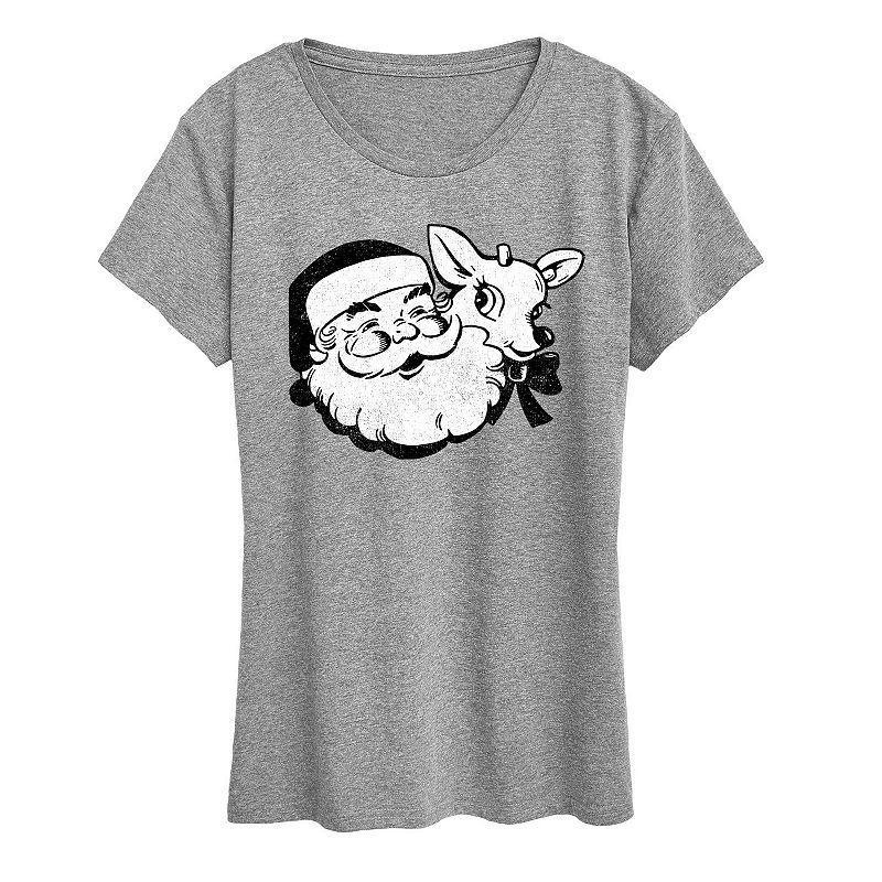 Womens Santa And Reindeer Graphic Tee, Girls Grey Green Product Image