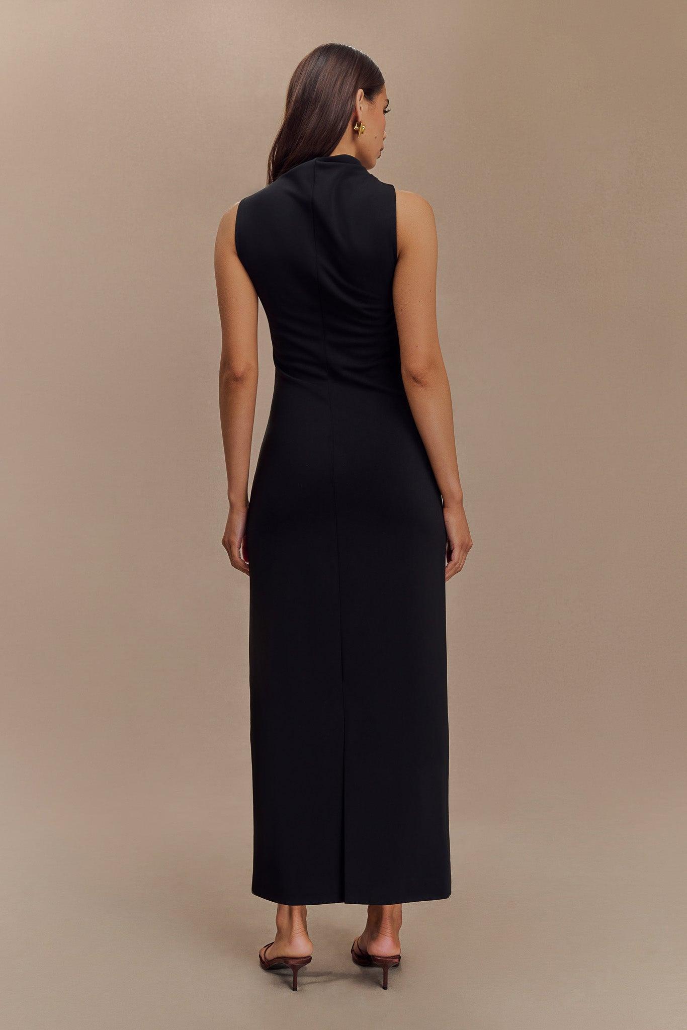 Taylor Draped Stretch Crepe Midi Dress - Black Product Image