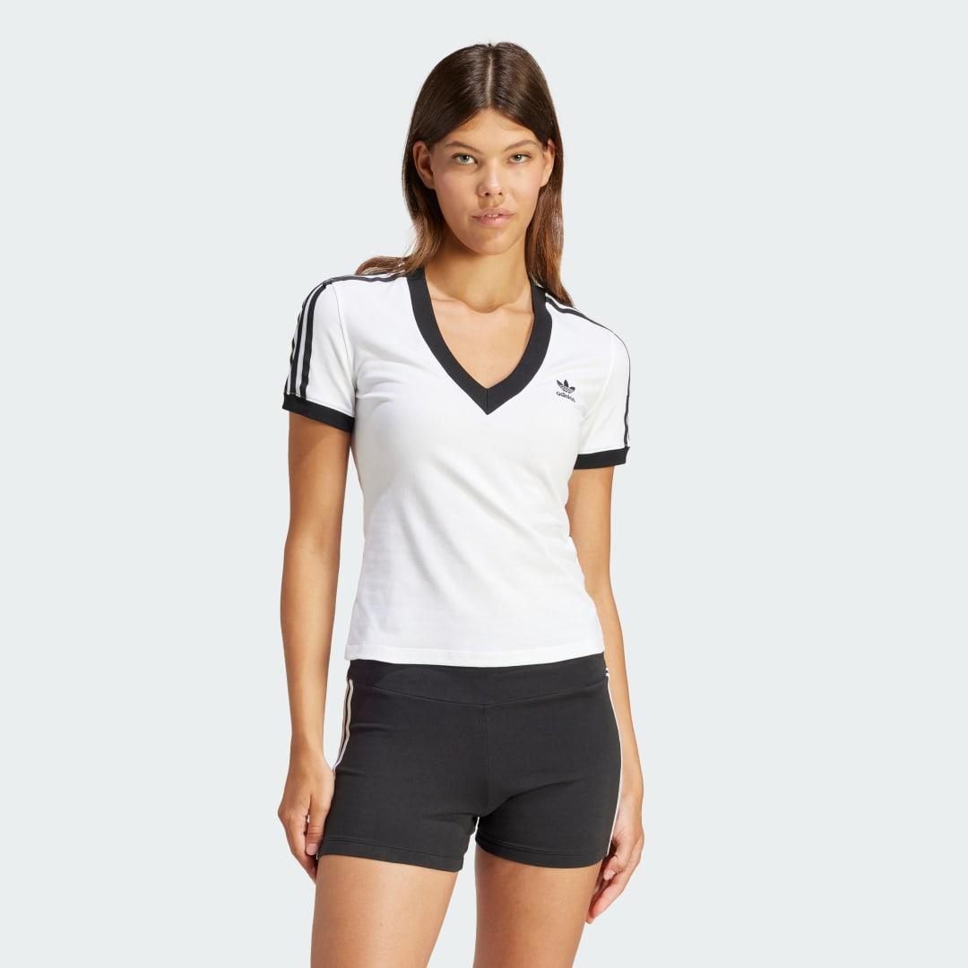 adidas Adicolor 3-Stripes V-Neck Slim Tee White 2XS Womens product image