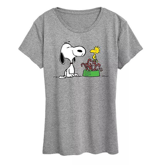 Womens Peanuts Candy Canes Graphic Tee Grey Gray Product Image