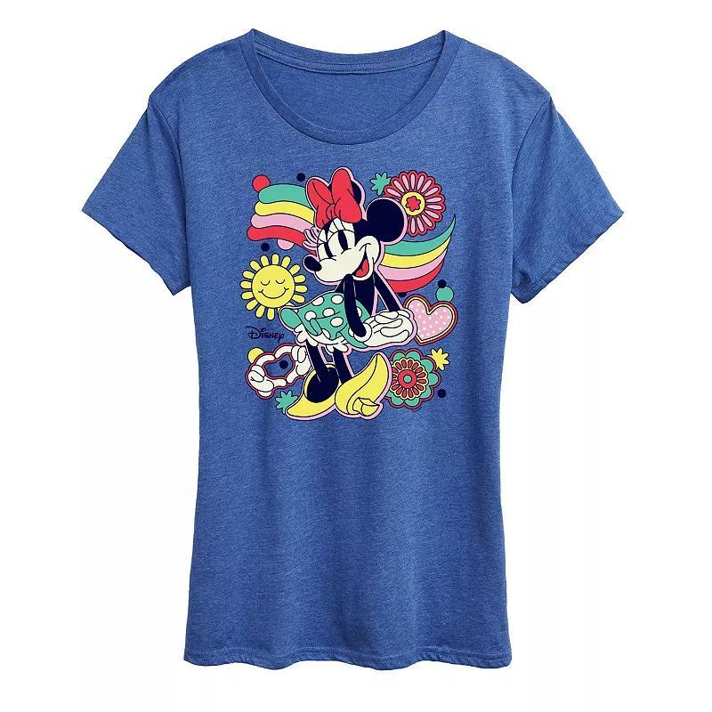 Disneys Minnie Mouse Collage Graphic Tee, Womens Grey Royal Blue Product Image