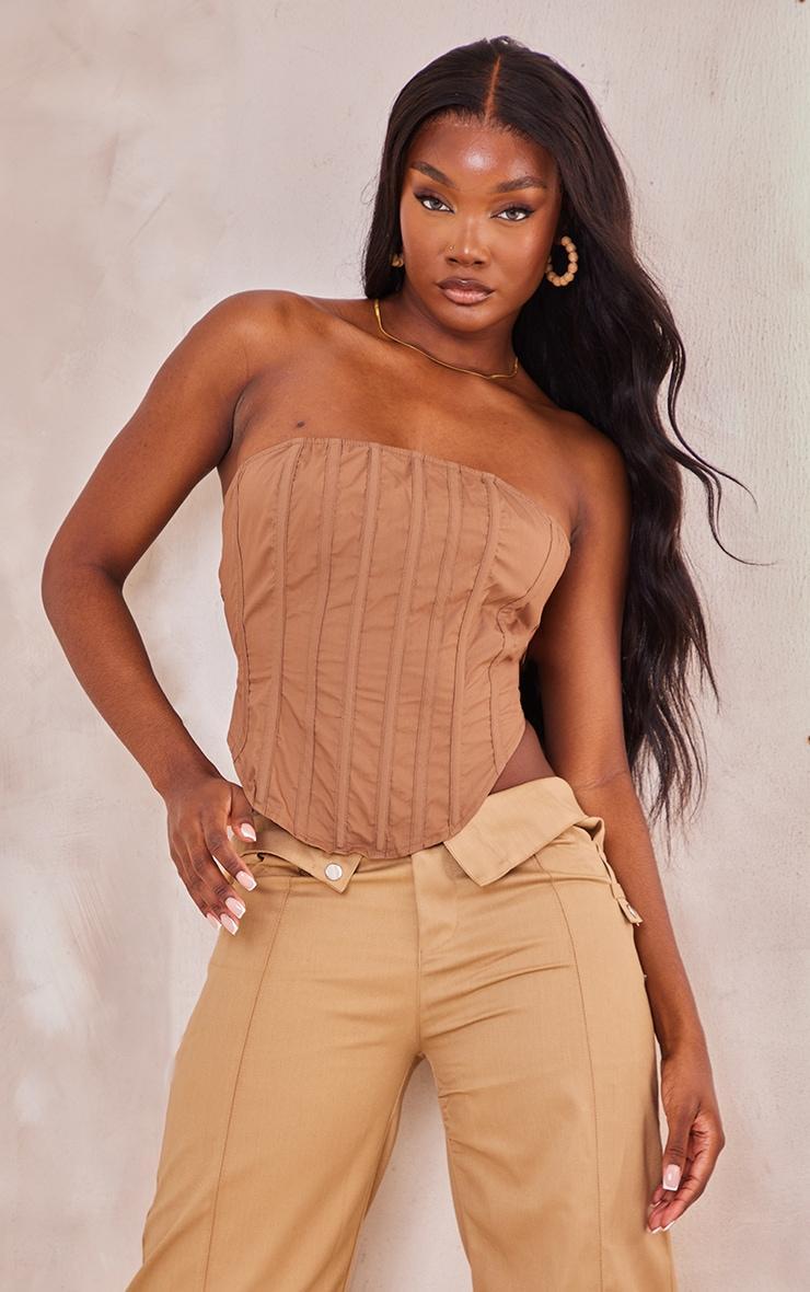 Tall Taupe Tie Back Corset Top Product Image