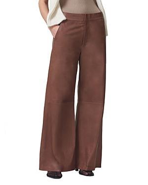 Citizens Of Humanity Beverly Leather High Rise Slouch Bootcut Jeans in Taupe Product Image