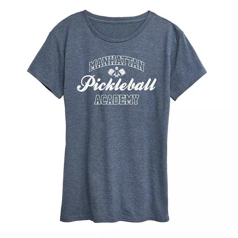 Plus Manhattan Pickleball Academy Graphic Tee, Womens Grey Blue Product Image