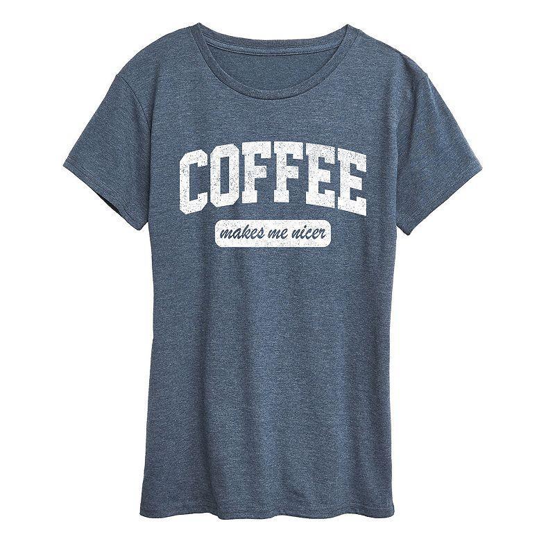 Womens Coffee Makes Me Nicer Graphic Tee, Girls Grey Blue Product Image