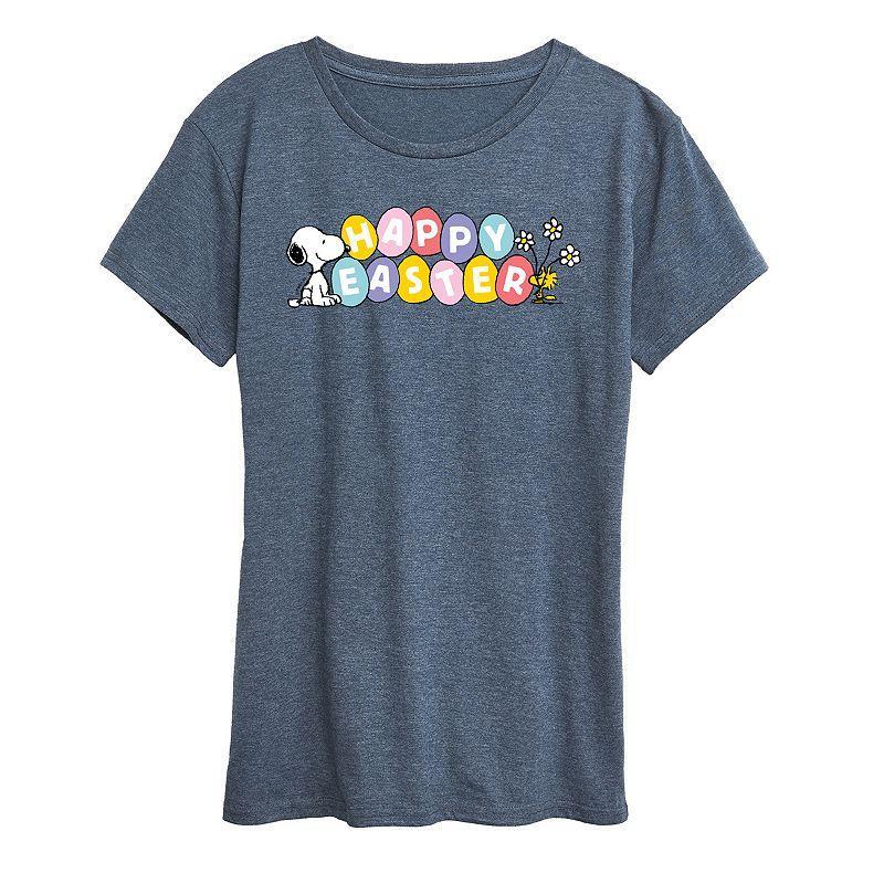 Womens Peanuts Snoopy & Woodstock Happy Easter Color Eggs Graphic Tee Grey Gray Product Image