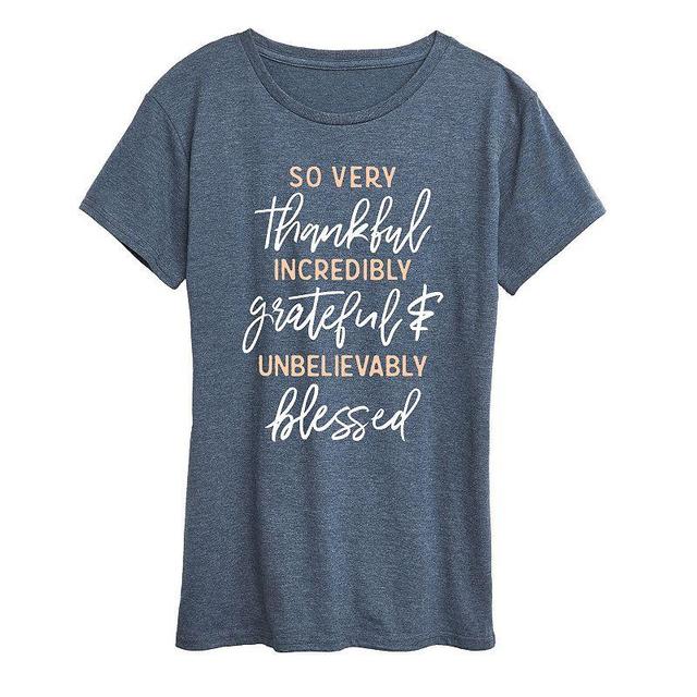 Womens So Very Thankful Graphic Tee Med Blue Product Image