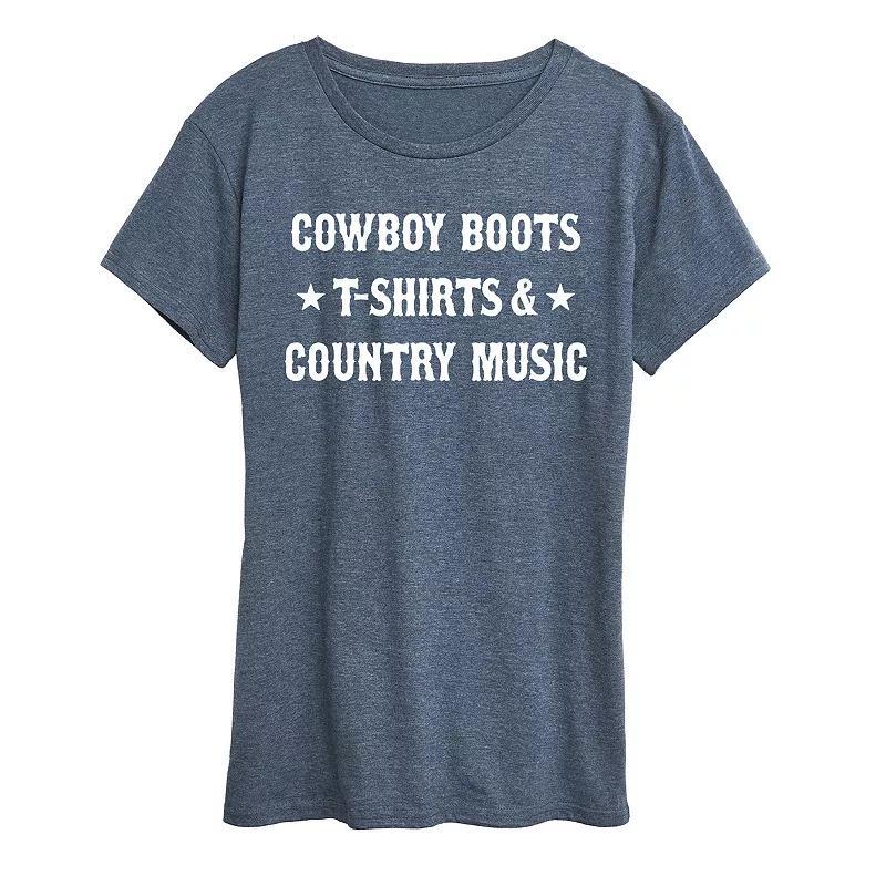 Womens Cowboy Boots And Music Graphic Tee Grey Blue Product Image