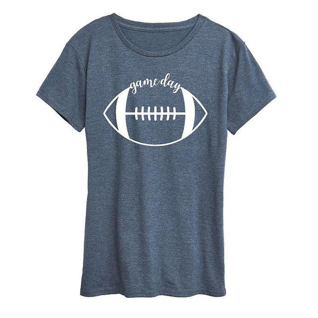 Womens Game Day Football Graphic Tee, Girls Grey Blue Product Image