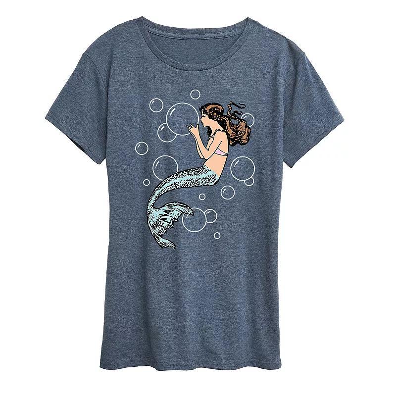 Womens Mermaid Holding Bubbles Graphic Tee Grey Gray Product Image