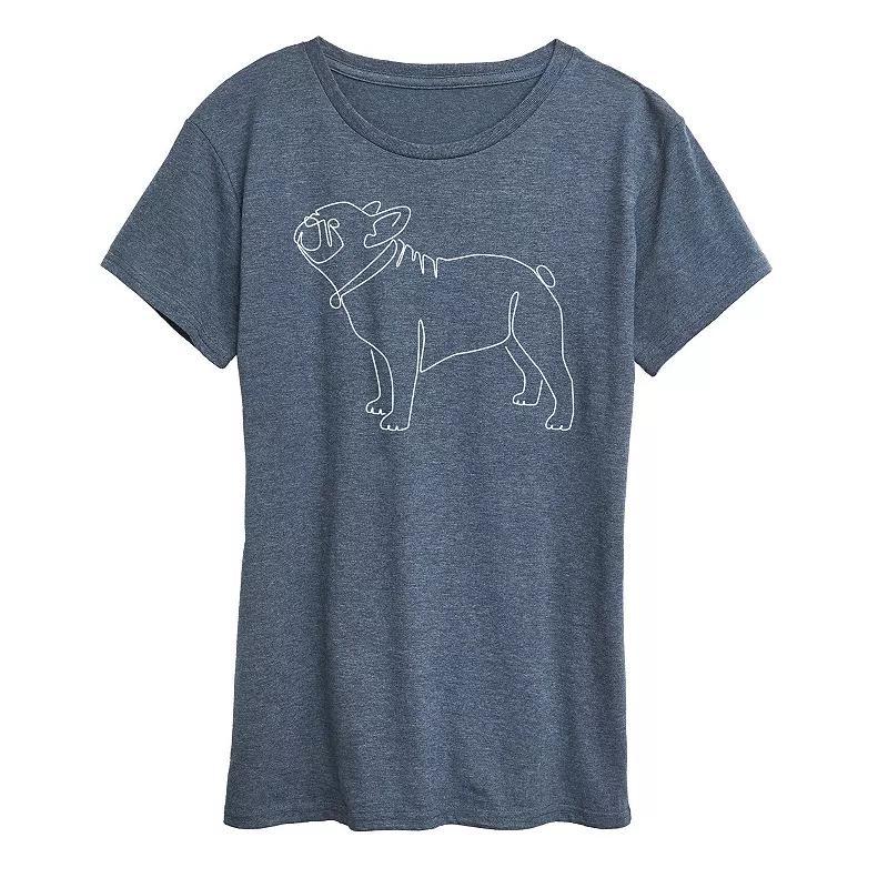 Plus Contour Line French Bulldog Graphic Tee, Womens Grey Blue Product Image