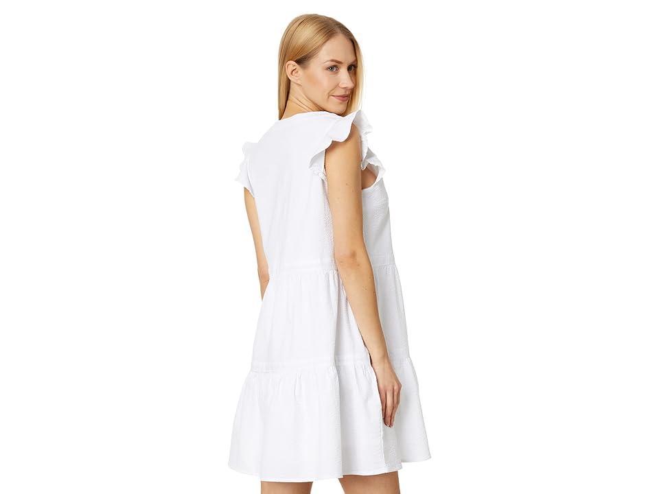 Southern Tide Evelyn Seersucker Tiered Dress (Classic White) Women's Clothing Product Image