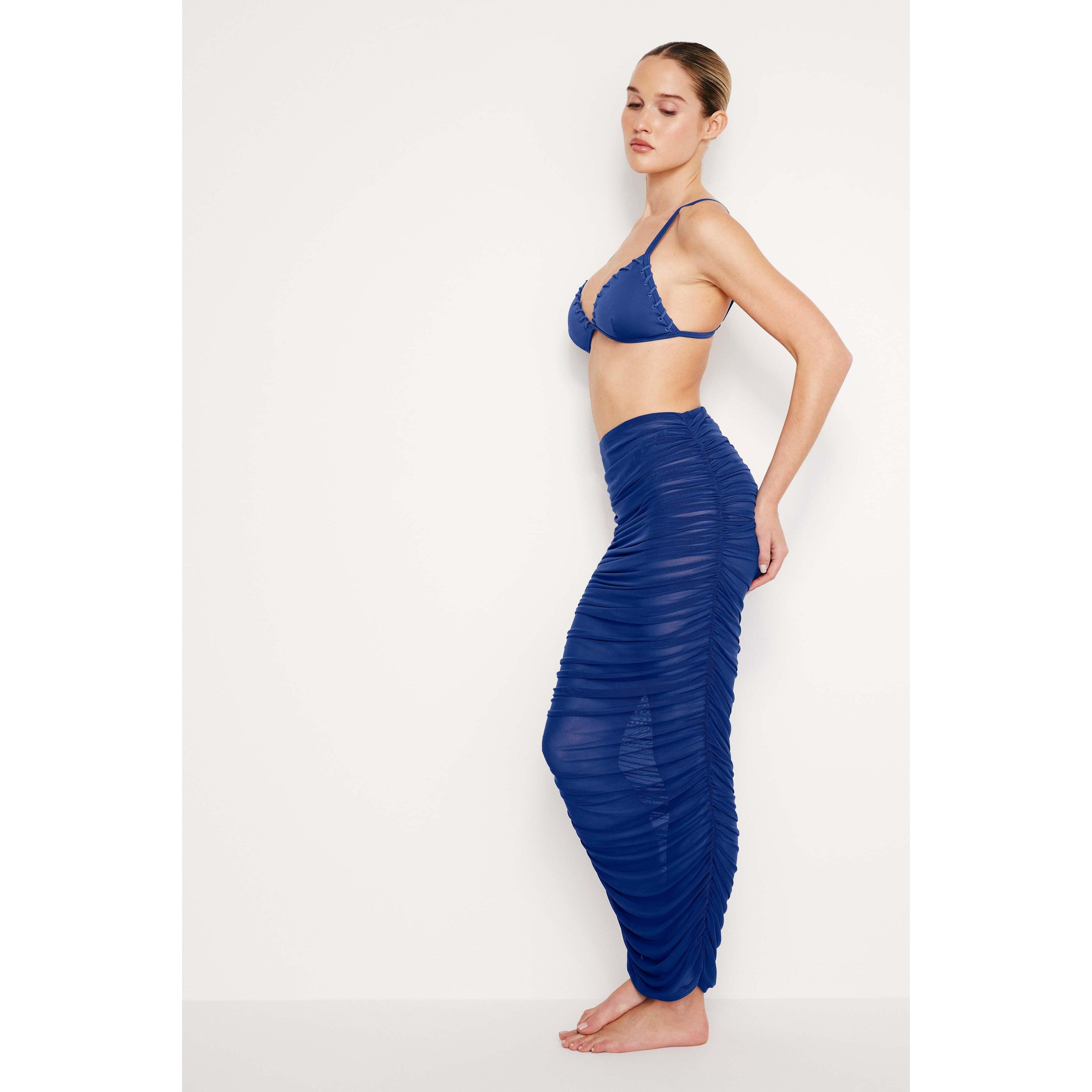 Womens Mesh Ruched Skirt | Capri Blue, Size 2XL | Good American by Khlo Kardashian Product Image