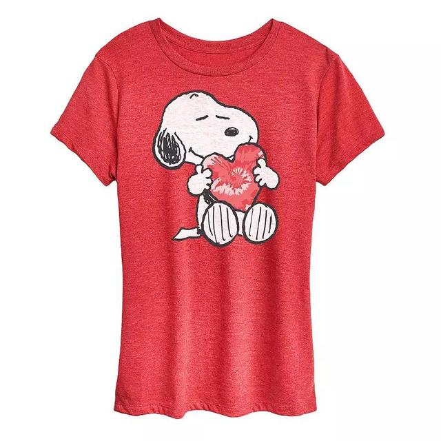 Womens Peanuts Snoopy With Heart Graphic Tee, Girls Grey Red Product Image