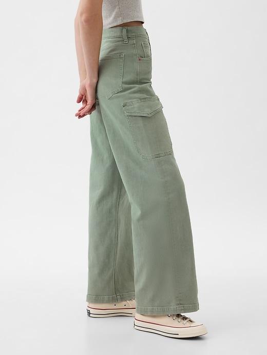 High Rise Stride Wide-Leg Cargo Ankle Jeans Product Image