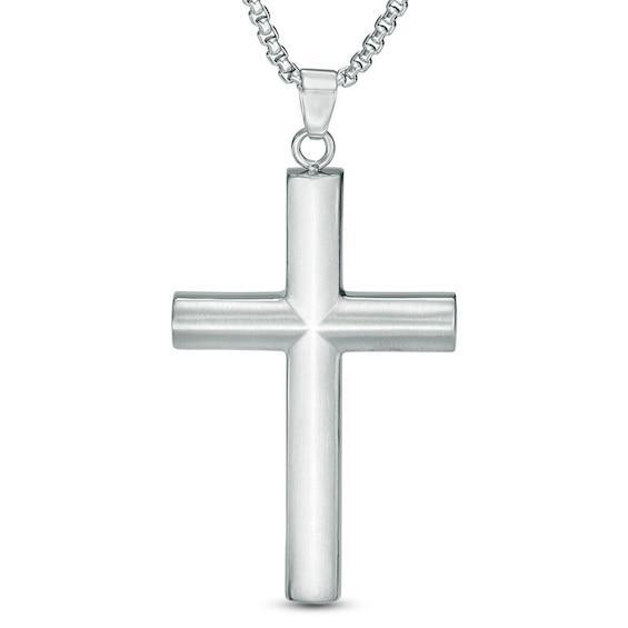 Men's Satin Cross Pendant in Stainless Steel - 24" Product Image