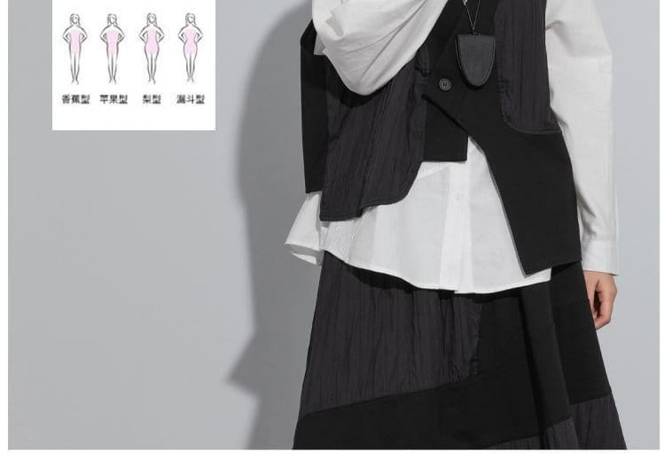 V-Neck Plain Asymmetrical Panel Button Vest Product Image