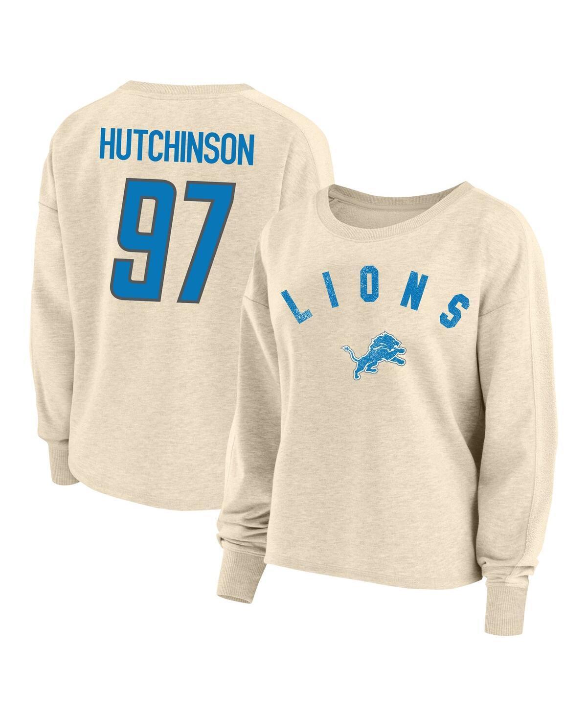 Fanatics Womens Aidan Hutchinson Oatmeal Detroit Lions Plus Size Name Number Crew Pullover Sweatshirt Product Image