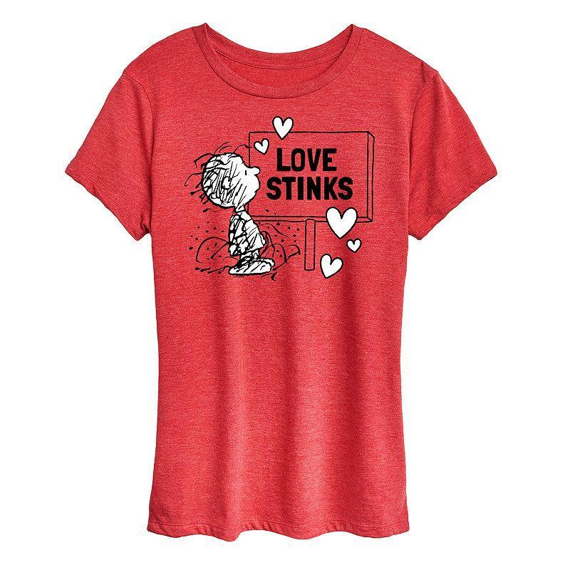 Womens Peanuts Pig Pen Love Stinks Graphic Tee Grey Gray Product Image