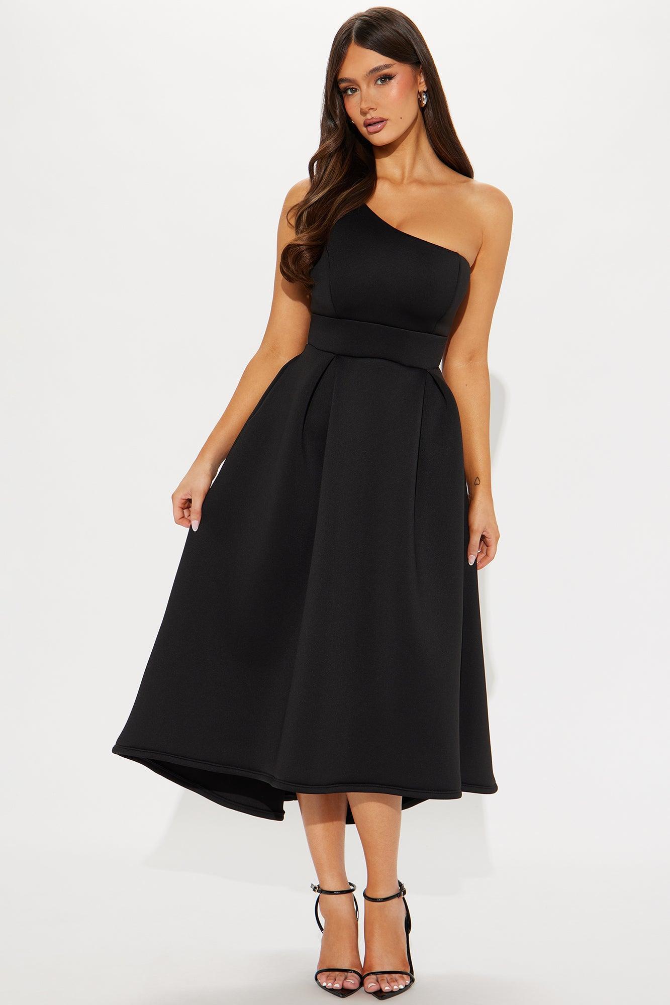 Alaina One Shoulder Midi Dress - Black product image