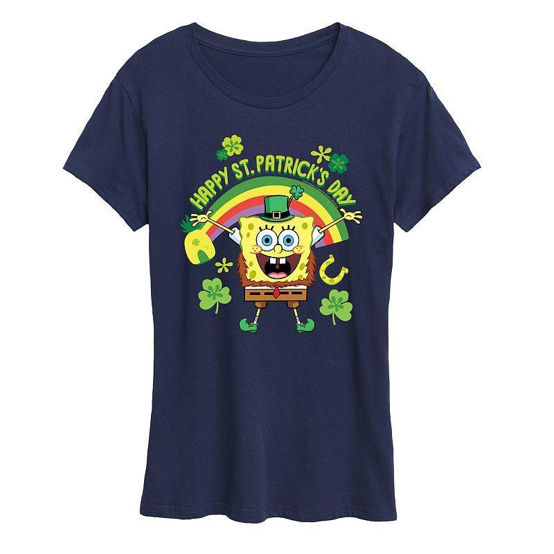 Women's SpongeBob SquarePants Happy St. Patrick's Day Graphic Tee, Size: Small, Heather Grey Product Image