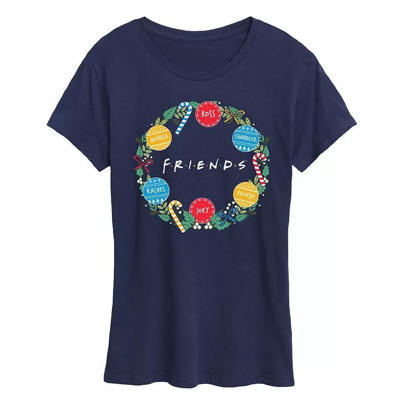 Womens Friends Christmas Wreath Graphic Tee, Girls Product Image