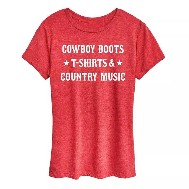 Womens Cowboy Boots And Music Graphic Tee Blue Product Image