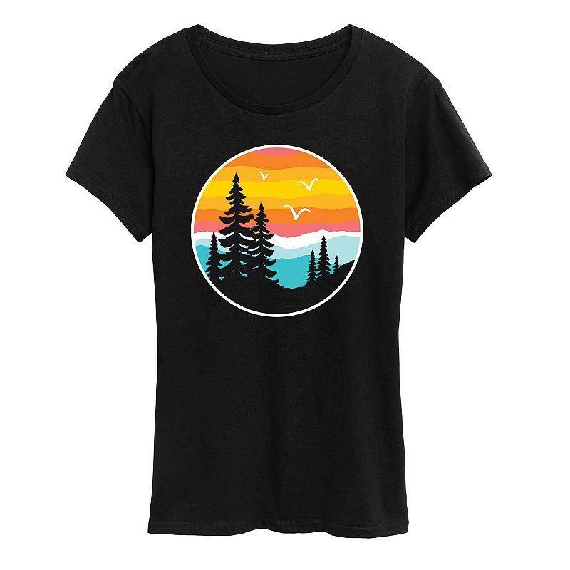 Womens Round Sunset Mountain Graphic Tee, Girls Product Image