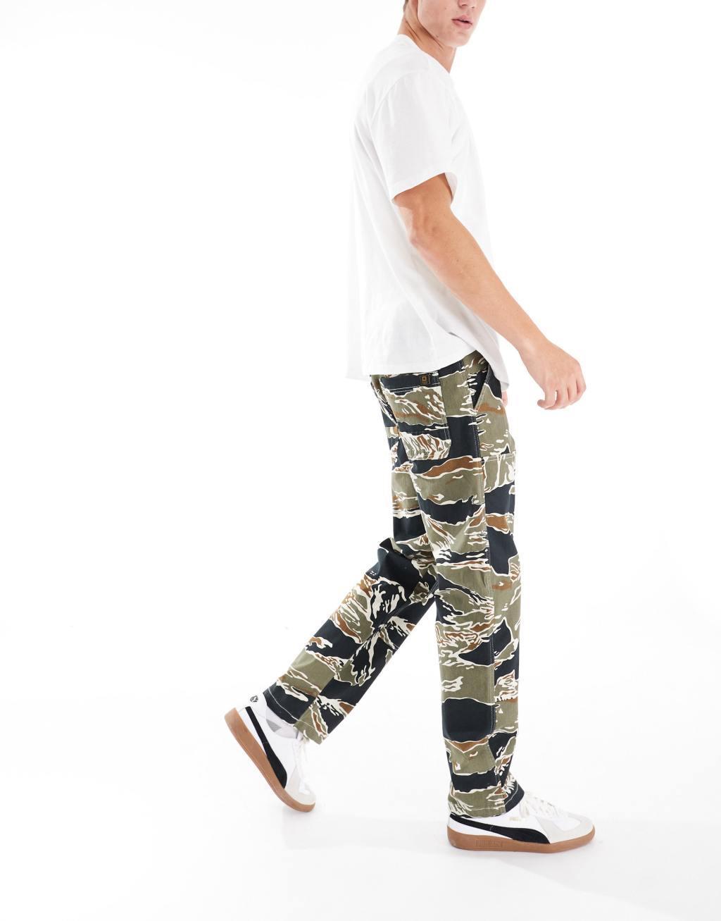 ONLY & SONS relaxed fit worker pants with tiger camo print in black Product Image