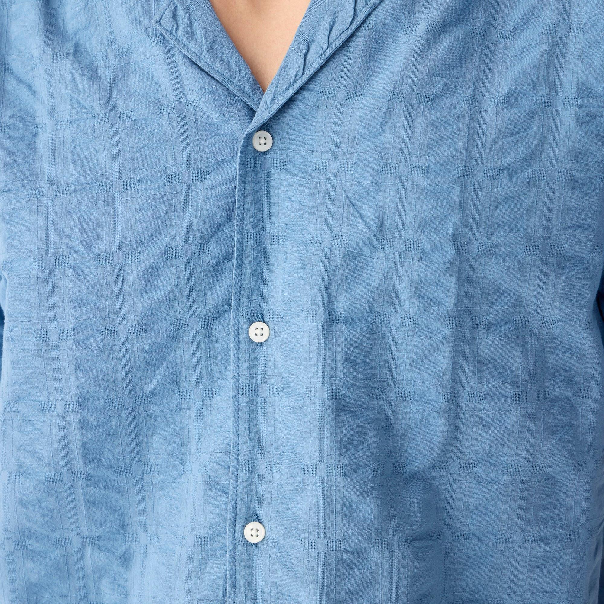 Short-sleeve textured cotton camp-collar shirt Product Image