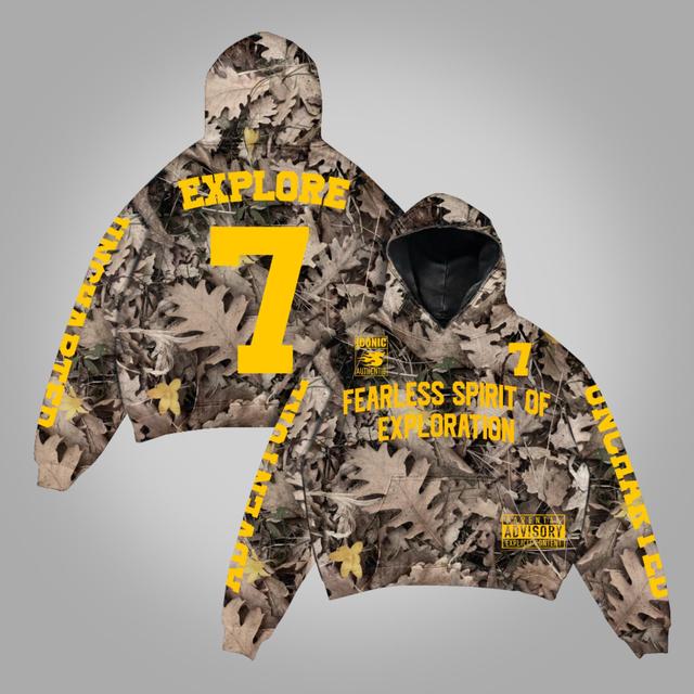 Camouflage Leaf Print Explore Adventure No 7 Graphics Pocket Hoodie Product Image