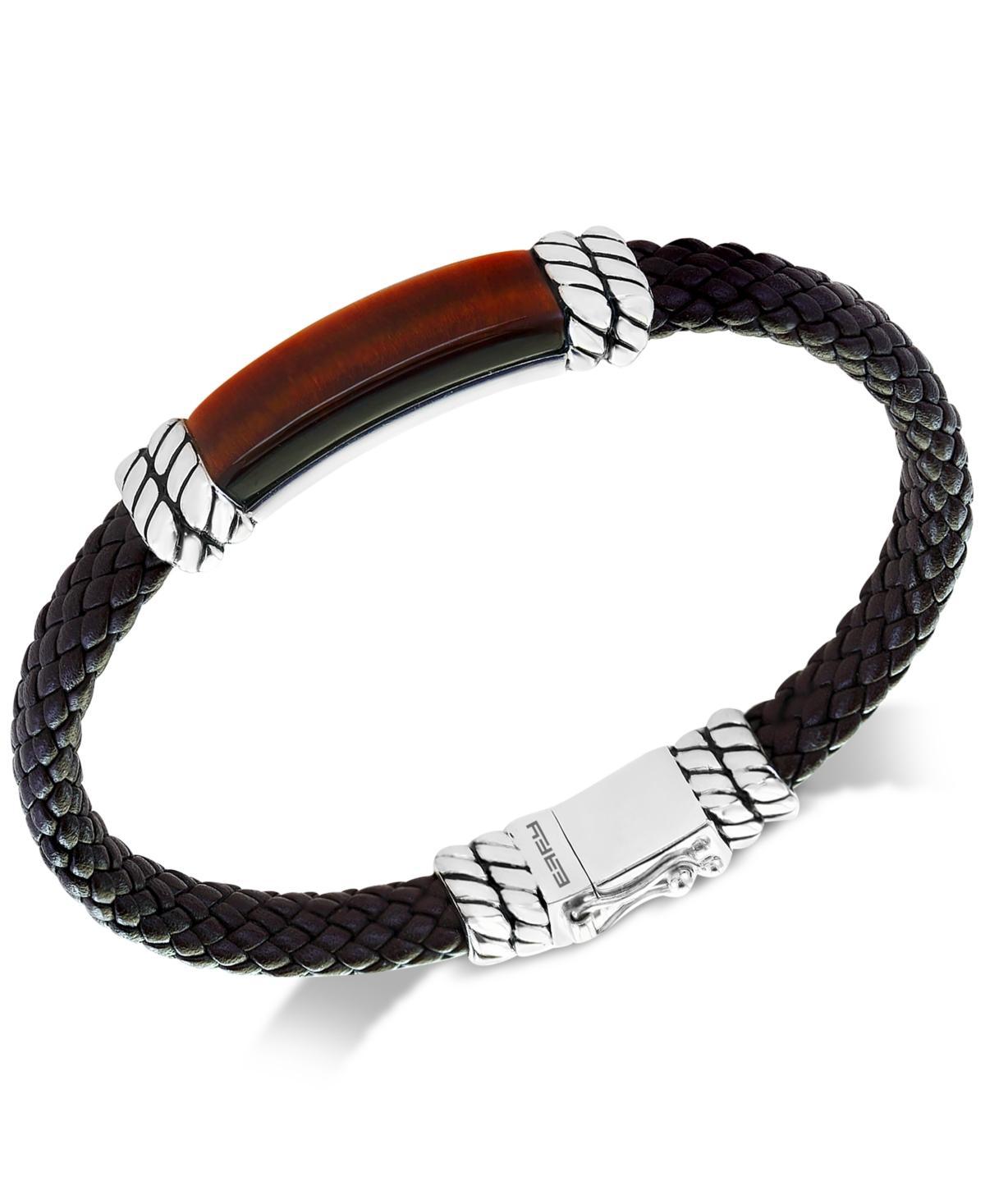 Effy Mens Tigers Eye Brown Leather Bracelet in Sterling Silver Product Image