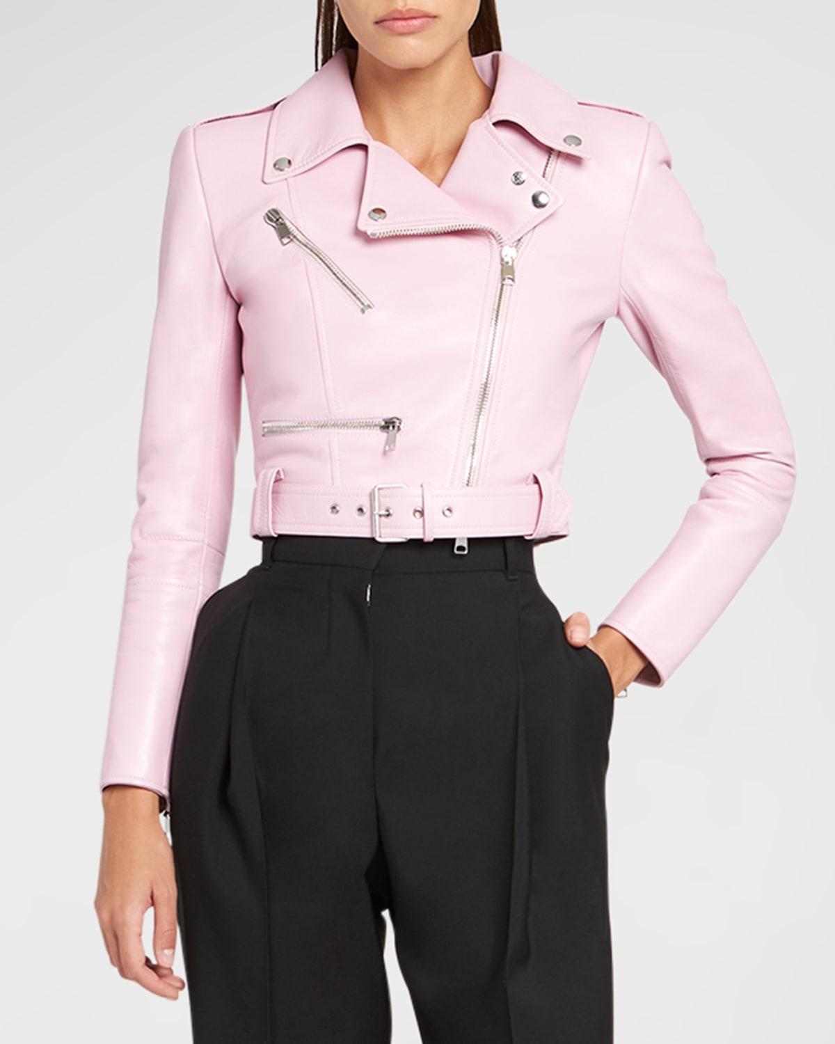 Womens Leather Crop Biker Jacket Product Image