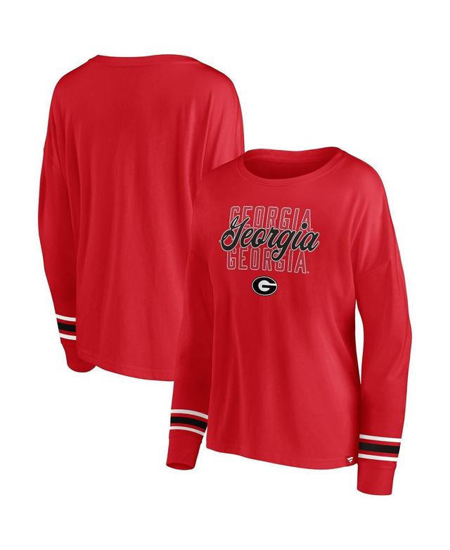 Womens Profile Red Georgia Bulldogs Plus Size Triple Script Scoop Neck Long Sleeve T-shirt Product Image