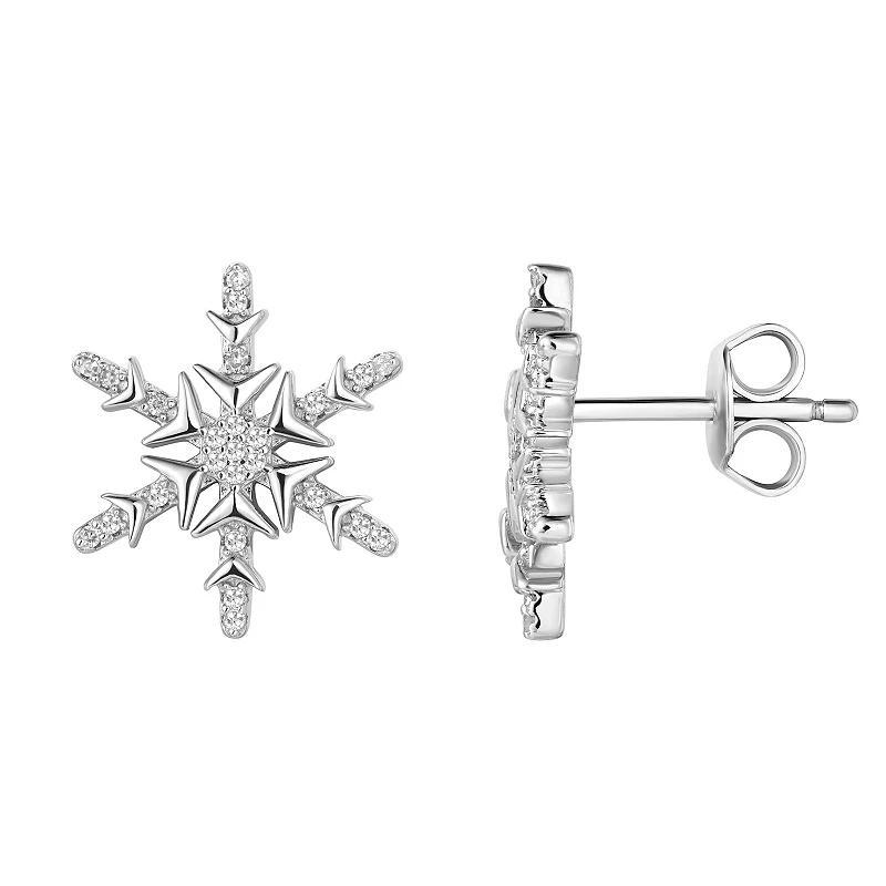 Sterling Silver 1/8 Carat T.W. Diamond Snowflake Stud Earrings, Womens, Silver Tone Product Image