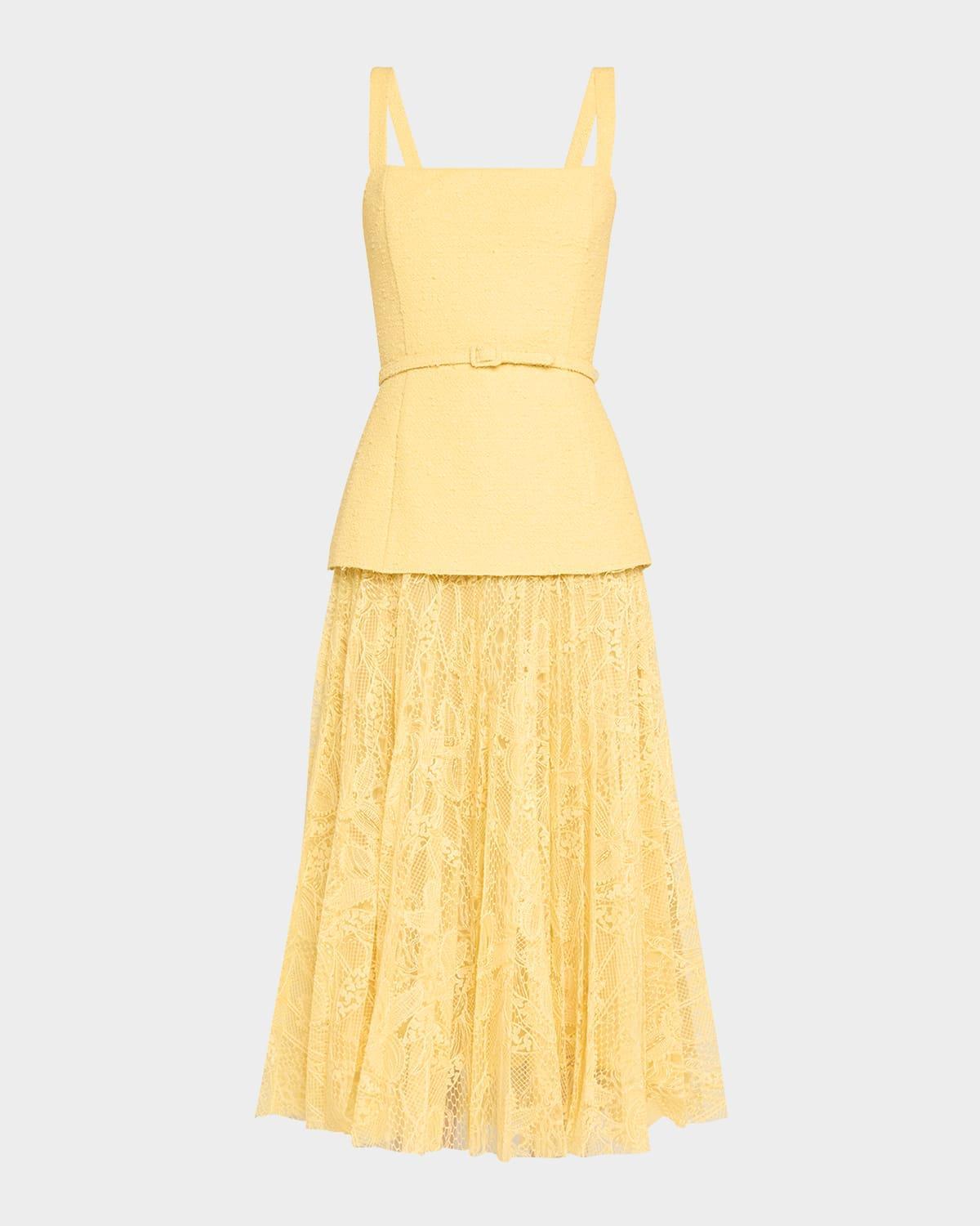 OSCAR DE LA RENTA Pleated Tweed-lace Midi Dress In Banana Product Image