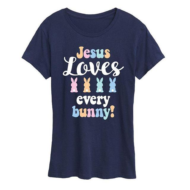 Womens Jesus Loves Every Bunny Graphic Tee, Girls Blue Product Image