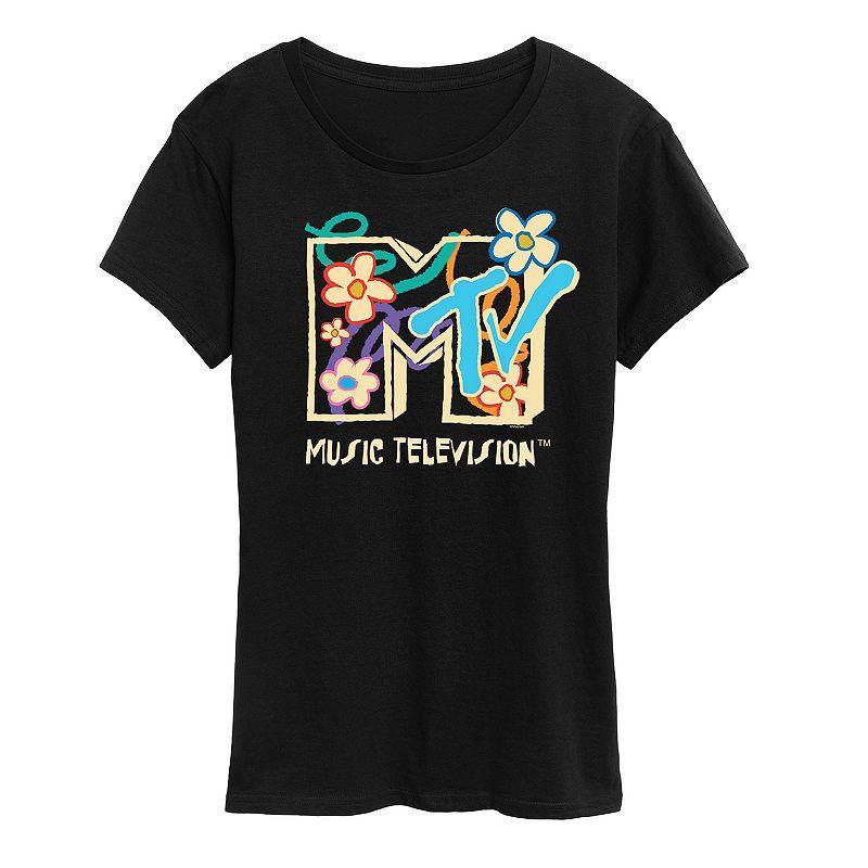 Womens MTV Drawn Floral Logo Graphic Tee Product Image