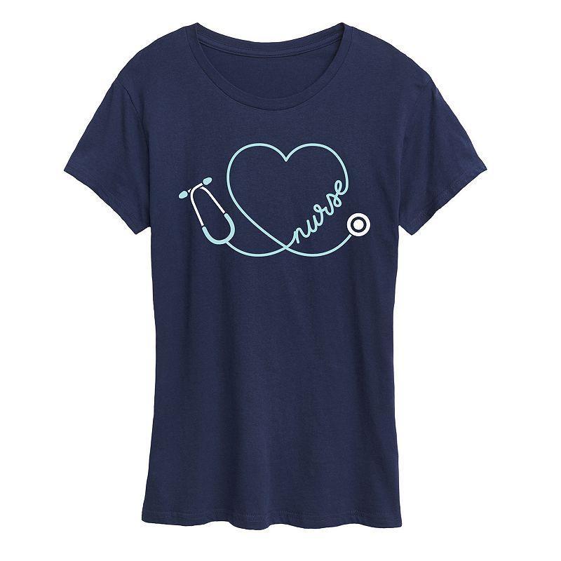 Womens Nurse Heart Stethoscope Graphic Tee Blue Product Image